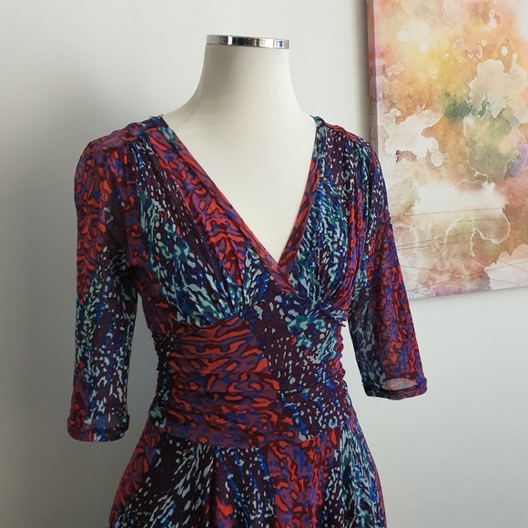 George Mesh Overlay Fit and Flare V Neckline Dress Size 10 Vintage - Picture 3 of 8